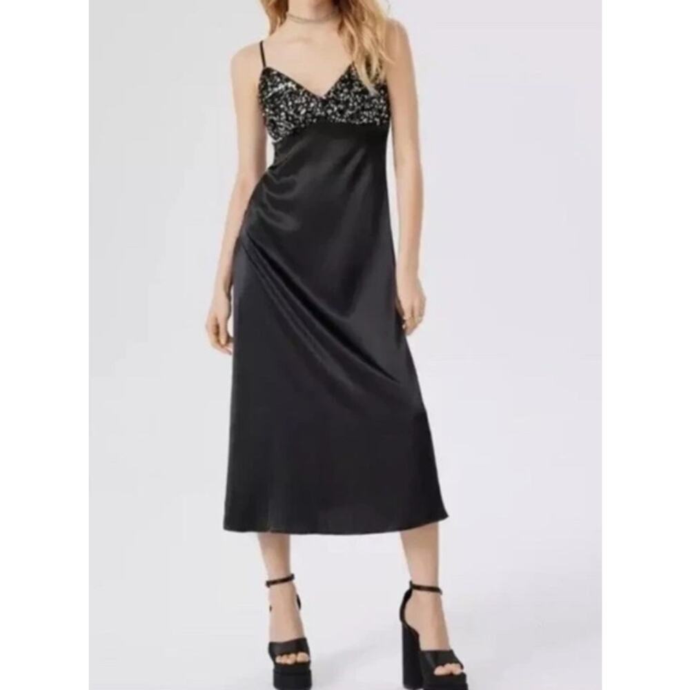 House of Harlow 1960 Black Sequin Midi Slip Dress New W Tags Sz M